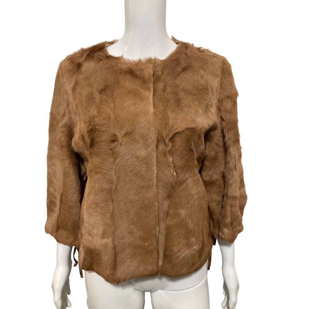 RED VALENTINO Brown Real Fur Star Printed 3/4 Sleeve Cropped Jacket Size 44